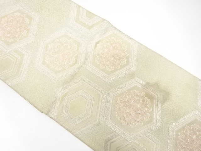 JAPANESE KIMONO / ANTIQUE FUKURO OBI / SILK / WOVEN FLORAL CREST